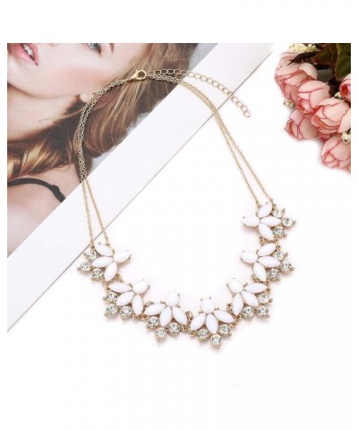 Crystal Flower Collar Necklace for Women Chunky Rhinestone Floral Bib Statement Choker Necklace White $9.85 Necklaces