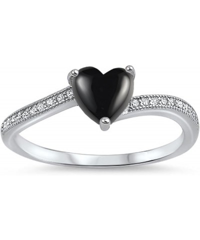 CHOOSE YOUR COLOR Sterling Silver Heart Promise Ring Black Natural Onyx Cabochon $12.84 Rings