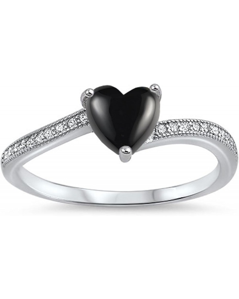 CHOOSE YOUR COLOR Sterling Silver Heart Promise Ring Black Natural Onyx Cabochon $12.84 Rings