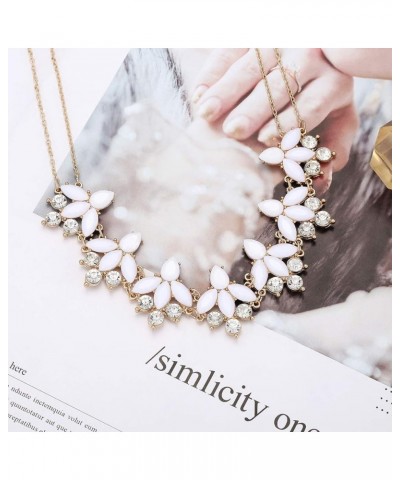 Crystal Flower Collar Necklace for Women Chunky Rhinestone Floral Bib Statement Choker Necklace White $9.85 Necklaces