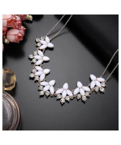 Crystal Flower Collar Necklace for Women Chunky Rhinestone Floral Bib Statement Choker Necklace White $9.85 Necklaces