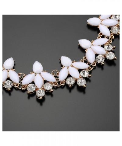 Crystal Flower Collar Necklace for Women Chunky Rhinestone Floral Bib Statement Choker Necklace White $9.85 Necklaces