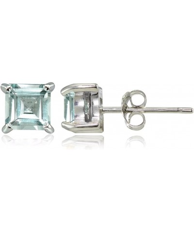 Sterling Silver Genuine, Created or Simulated Birthstone Gemstone 5mm Square Stud Earrings March-Aquamarine $17.81 Earrings