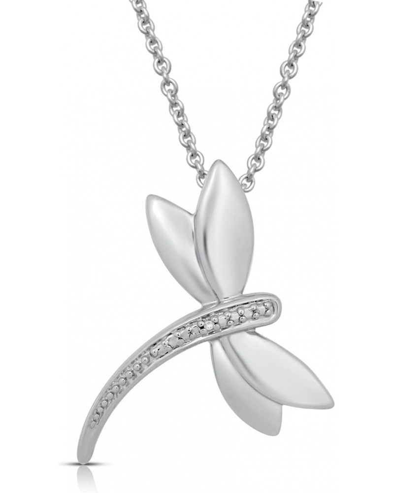 Sterling Silver Natural White Round Diamonds Dragonfly Pendant Necklace, 18" Rolo Chain $15.08 Necklaces