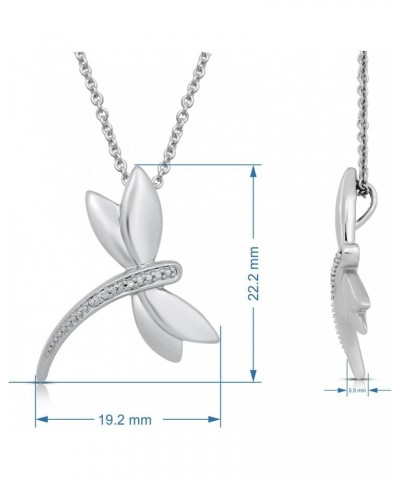 Sterling Silver Natural White Round Diamonds Dragonfly Pendant Necklace, 18" Rolo Chain $15.08 Necklaces