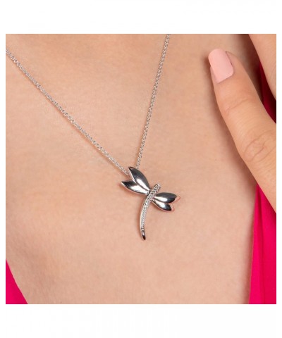 Sterling Silver Natural White Round Diamonds Dragonfly Pendant Necklace, 18" Rolo Chain $15.08 Necklaces