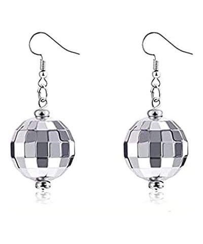 Disco Ball Earrings For Women, Mirrorball Earrings 70'S Disco Prom Earrings Cool Silver Hoop Dangle For Teen Girls Costume Ac...