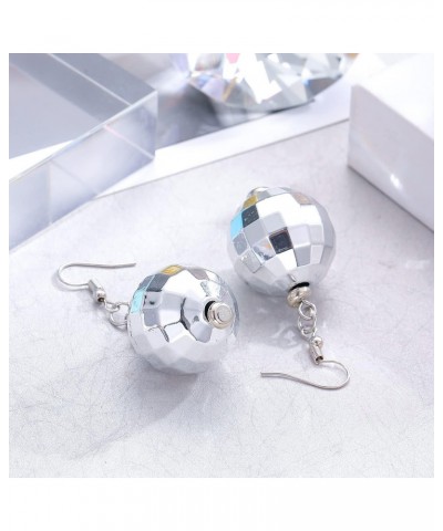 Disco Ball Earrings For Women, Mirrorball Earrings 70'S Disco Prom Earrings Cool Silver Hoop Dangle For Teen Girls Costume Ac...