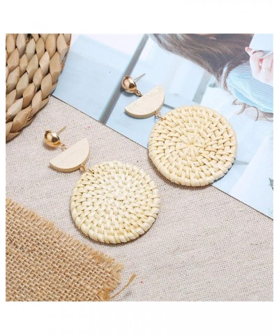 Round Semicircle Geometric Shaped Handwoven Rattan Dangle Earrings Cute Bohemian Lightweight Drop Earring Handmade Rattans Je...