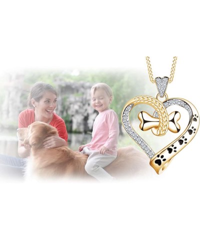 Round Cut White Cubic Zirconia Cute Dog Paws with Bone Open Heart Pendant Necklace For Women 925 Sterling Silver Along With 1...