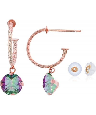 10K Rose Gold 12mm Rope Half-Hoop with 6mm Round Martini Drop Earring with Silicone Back mystic-topaz $34.32 Earrings