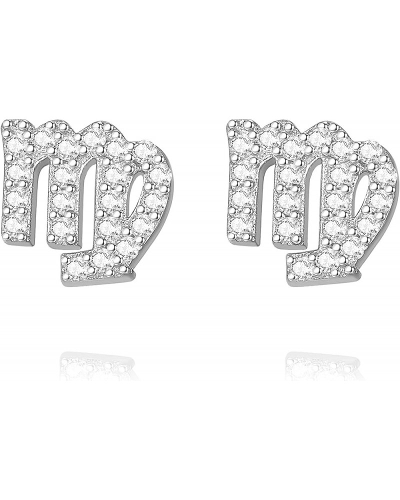 925 Sterling Silver Cubic Zirconia Horoscope Zodiac 12 Constellation Astrology Jewelry Aquarius Stud Earrings Silver Virgo St...