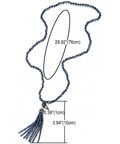 Fashion Statement Necklace Y-Shape Fringe Tassel Pendant Dark Grey Blue Crystal Beads Long Chain $11.00 Necklaces