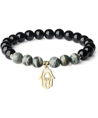 Hamsa Hand Charm Black Tourmaline Stone Bracelet Zebra jasper $14.04 Bracelets