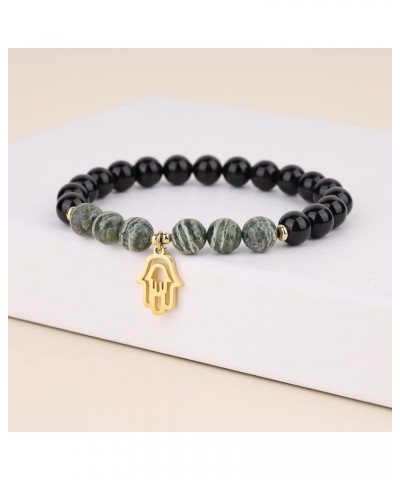 Hamsa Hand Charm Black Tourmaline Stone Bracelet Zebra jasper $14.04 Bracelets