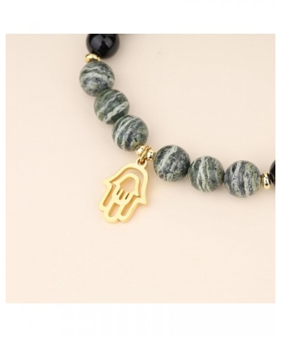 Hamsa Hand Charm Black Tourmaline Stone Bracelet Zebra jasper $14.04 Bracelets