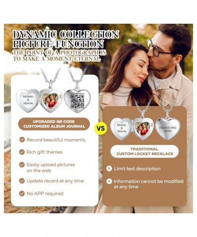 Personalized Locket Necklace for Women Men Heart Silver Pendant That Hold Picture & Engraved QR Code Enable Custom Photo Albu...