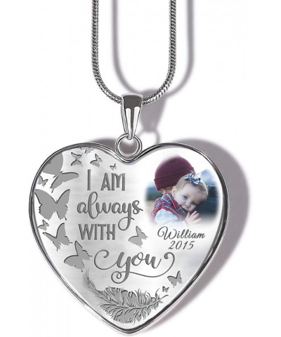 Personalized Photo Memorial Necklace: Customized Picture In Loving Memory Pendant Heartshaped With Wings Snake Chain Necklace...