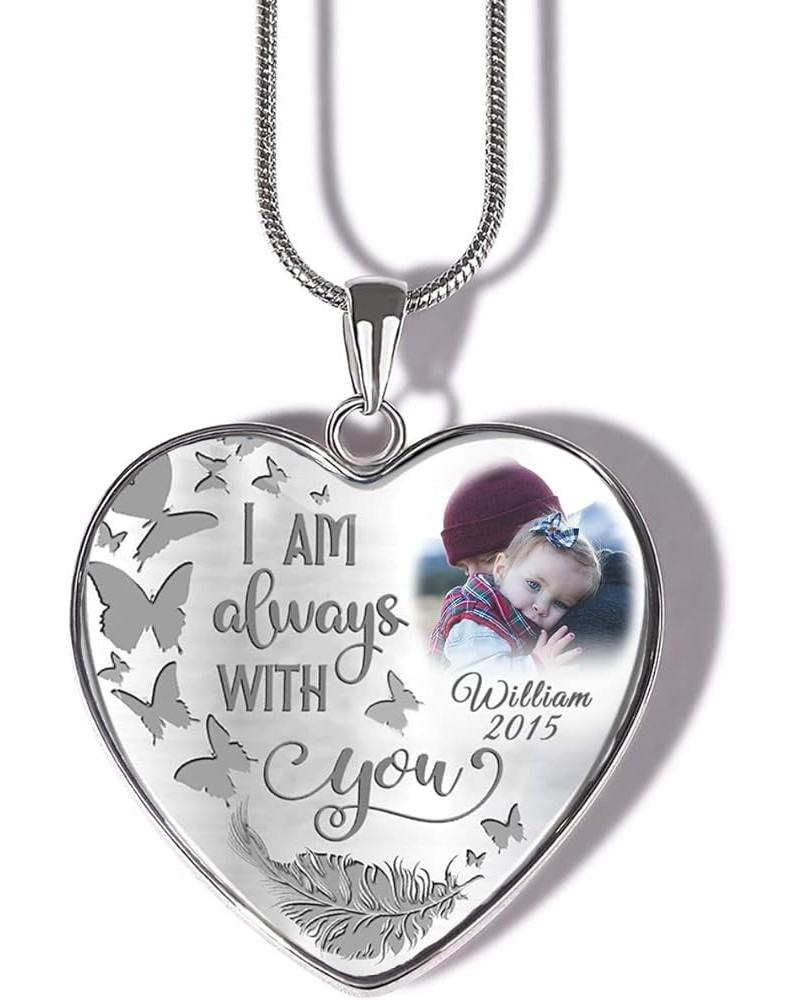 Personalized Photo Memorial Necklace: Customized Picture In Loving Memory Pendant Heartshaped With Wings Snake Chain Necklace...