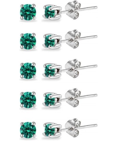 5-Pair Set Sterling Silver 4mm Round Colored Stud Earrings Made with European Crystals December - Blue $11.75 Earrings