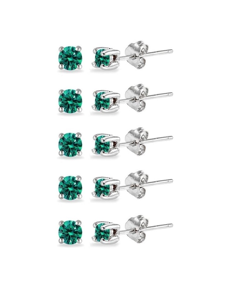 5-Pair Set Sterling Silver 4mm Round Colored Stud Earrings Made with European Crystals December - Blue $11.75 Earrings