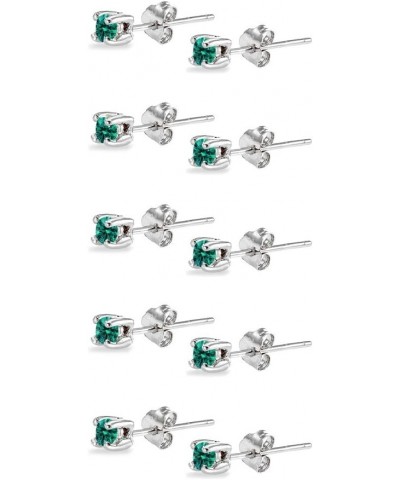 5-Pair Set Sterling Silver 4mm Round Colored Stud Earrings Made with European Crystals December - Blue $11.75 Earrings