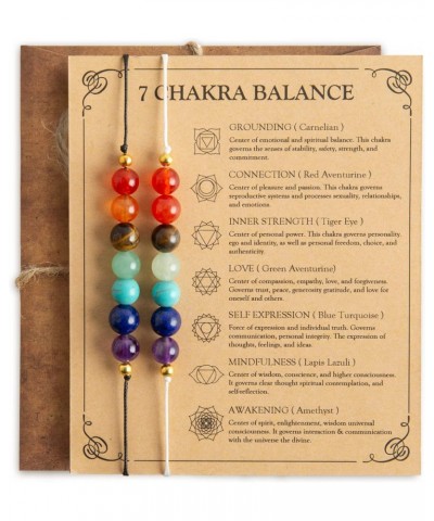 7 Chakra Stones Bracelets, 2pcs Handmade Natural Carnelian Crystal Adjustable Bracelet with Wish Card - Braided Beaded Rainbo...