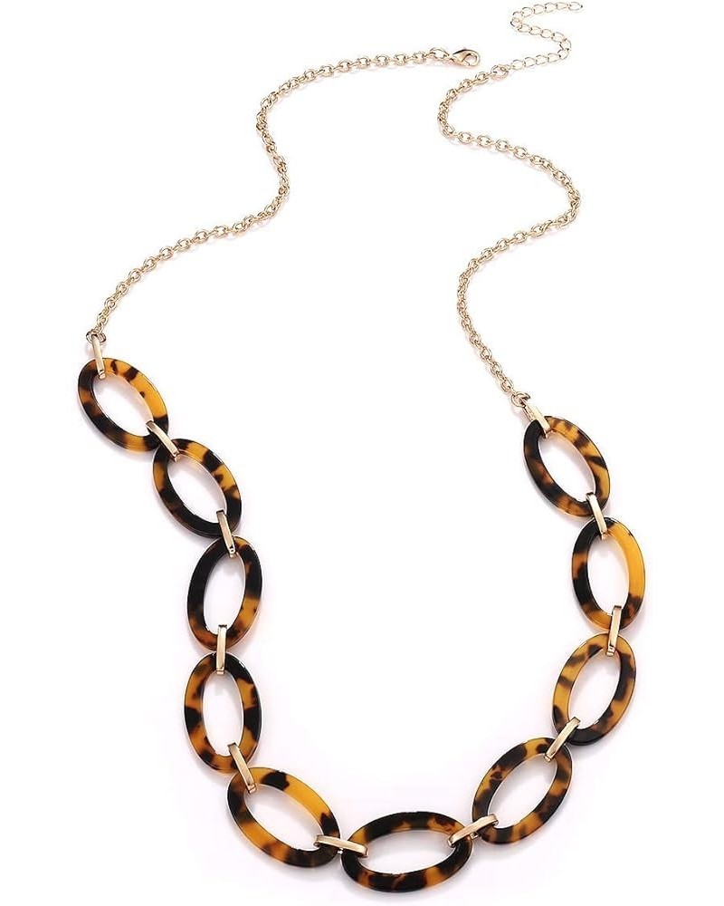 Long Necklaces for Women Acrylic Tortoise Link Necklace Leopard Print Metal Oval Resin Chain Link Acetate Collar Necklace Tor...