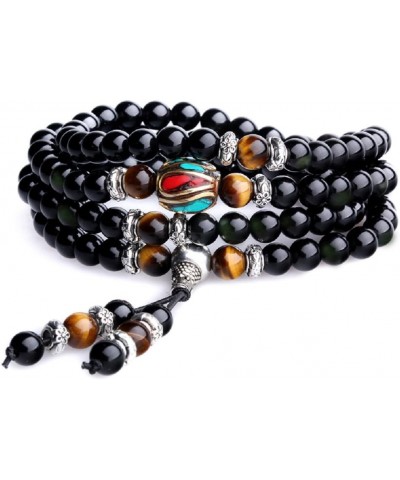 Black Obsidian Stone Bracelet Necklace Mala Beads 108 Tiger Eye $17.10 Bracelets