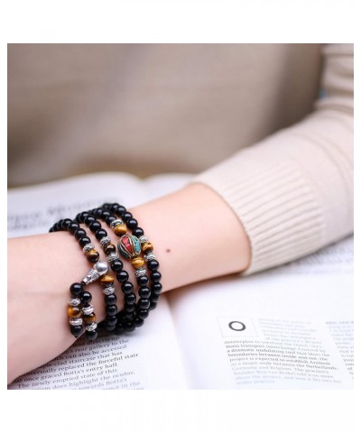 Black Obsidian Stone Bracelet Necklace Mala Beads 108 Tiger Eye $17.10 Bracelets