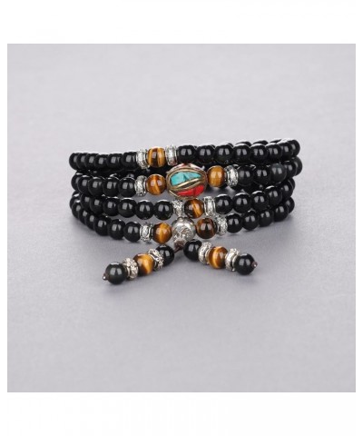 Black Obsidian Stone Bracelet Necklace Mala Beads 108 Tiger Eye $17.10 Bracelets