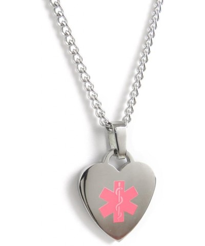 Pre-Engraved & Customized Diabetic Medical ID Heart Pendant Necklace, Steel Pre-Engraved: PINK-M 22in-With Clasp $16.63 Neckl...