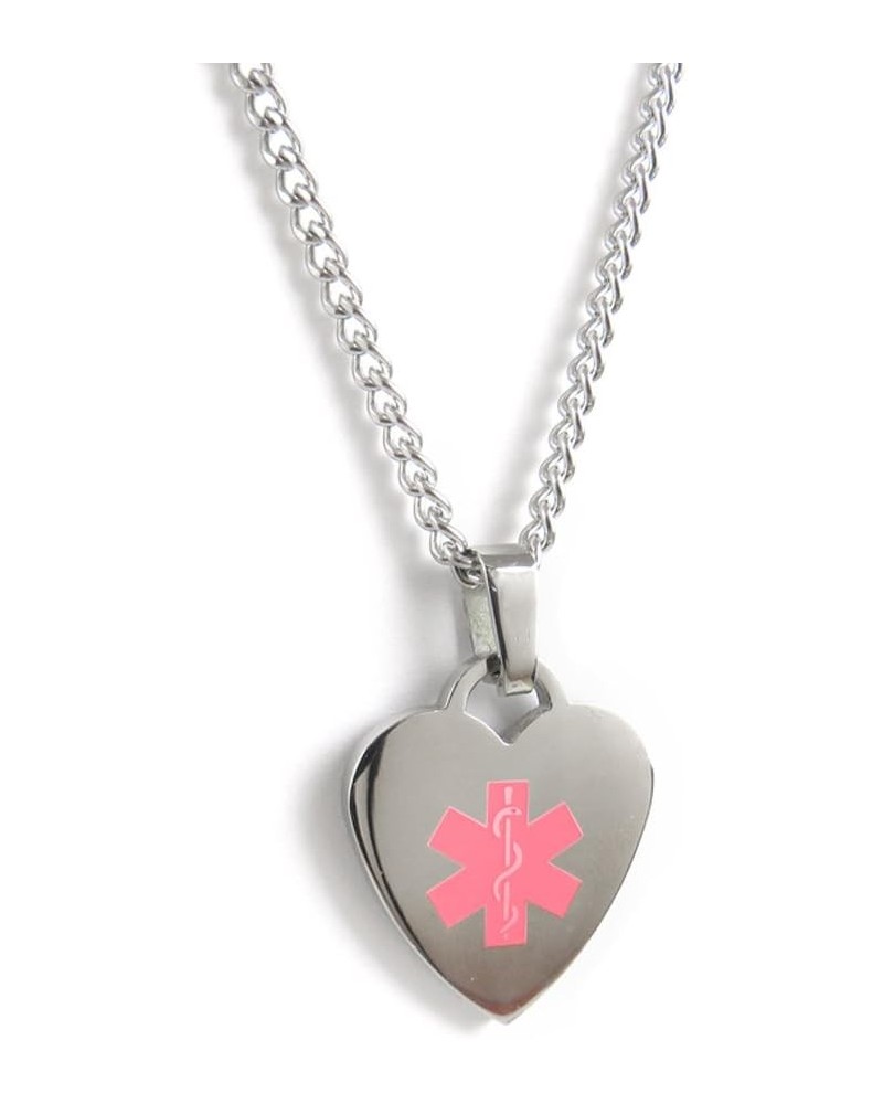 Pre-Engraved & Customized Diabetic Medical ID Heart Pendant Necklace, Steel Pre-Engraved: PINK-M 22in-With Clasp $16.63 Neckl...