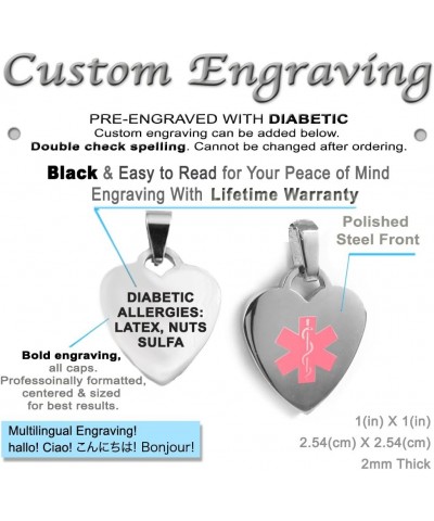 Pre-Engraved & Customized Diabetic Medical ID Heart Pendant Necklace, Steel Pre-Engraved: PINK-M 22in-With Clasp $16.63 Neckl...