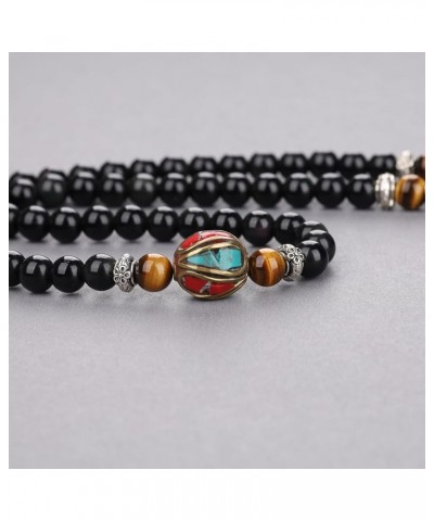 Black Obsidian Stone Bracelet Necklace Mala Beads 108 Tiger Eye $17.10 Bracelets