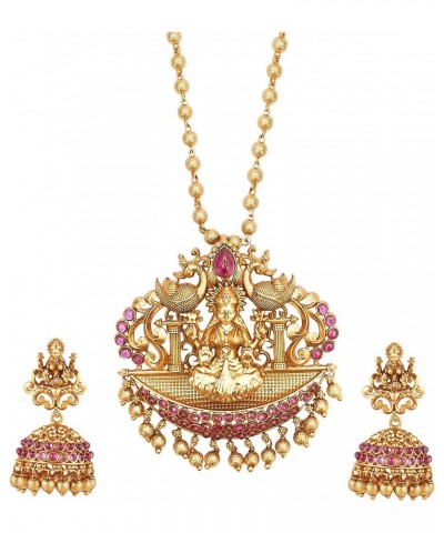 Traditional Indian Bollywood Handcrafted Antique Gold Plated Goddess Lakshmi Temple Jewellery Necklace Set With Matching Earr...