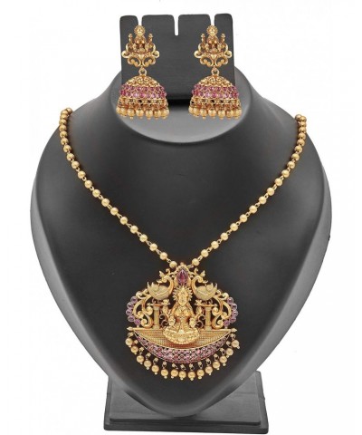 Traditional Indian Bollywood Handcrafted Antique Gold Plated Goddess Lakshmi Temple Jewellery Necklace Set With Matching Earr...