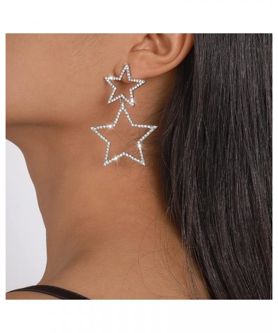 Star Earrings Dangle Silver Star Earrings for Women 14K Gold Star Sparkly Earrings Long Dangle Y2k Earrings Jewelry… Silver-s...