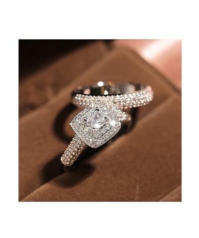 2Pcs Square Shape Rhinestone Ring Engagement Ring Sterling Silver Cubic Zirconia Wedding Band Bridal Set, Stackable Anniversa...