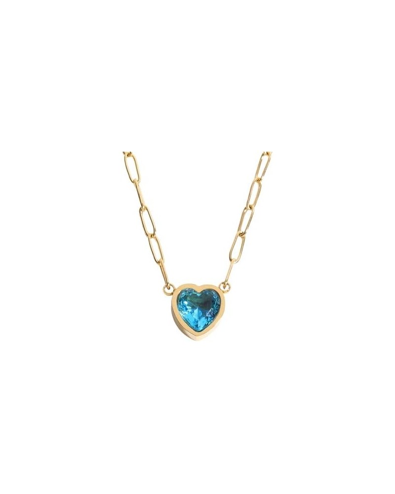 18K Gold Plated Heart Zircon Choker Pendant For Women and Teen Girls Blue $22.05 Necklaces