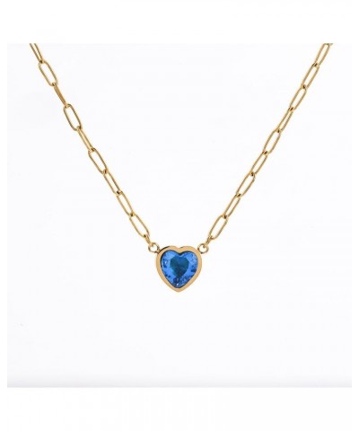 18K Gold Plated Heart Zircon Choker Pendant For Women and Teen Girls Blue $22.05 Necklaces