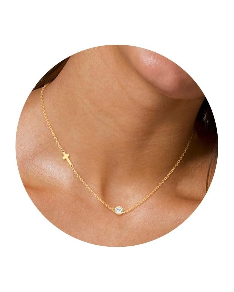 Cross Necklace for Women, 14k Gold Plated/Sterling Silver Chain Diamond Necklace Dainty Cross Pendant Choker Necklaces Thin S...