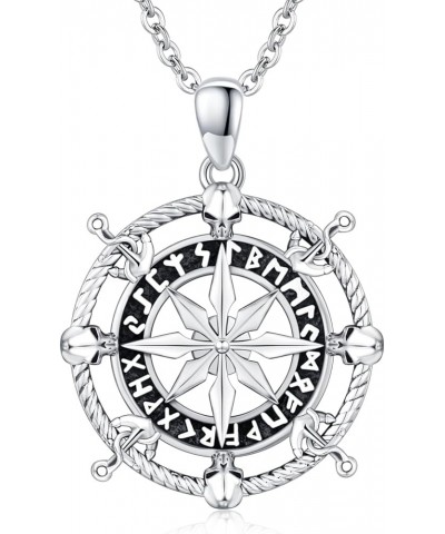 Compass Necklace for Men Women 925 Sterling Silver Viking Necklace Gold/Silver Plated Compass Jewelry Gift for Mom Teen Girls...