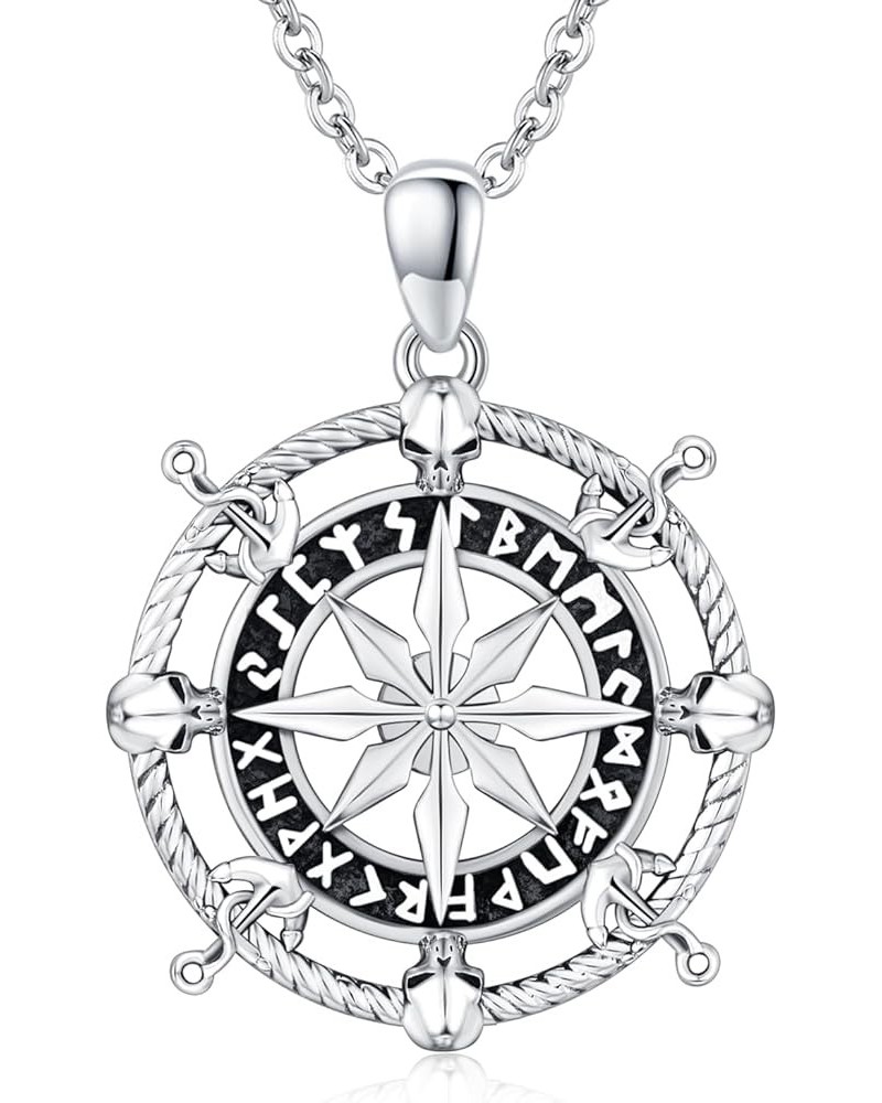 Compass Necklace for Men Women 925 Sterling Silver Viking Necklace Gold/Silver Plated Compass Jewelry Gift for Mom Teen Girls...