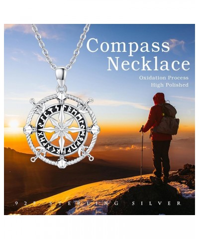 Compass Necklace for Men Women 925 Sterling Silver Viking Necklace Gold/Silver Plated Compass Jewelry Gift for Mom Teen Girls...