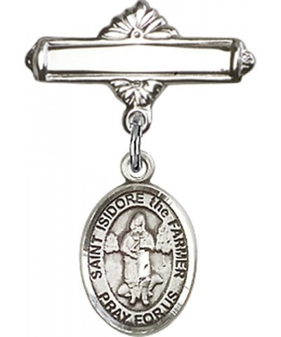 Sterling Silver Polished Baby Badge Bar Pin with Charm, 11/16 Inch Saint Isidore the Farmer $38.33 Brooches & Pins