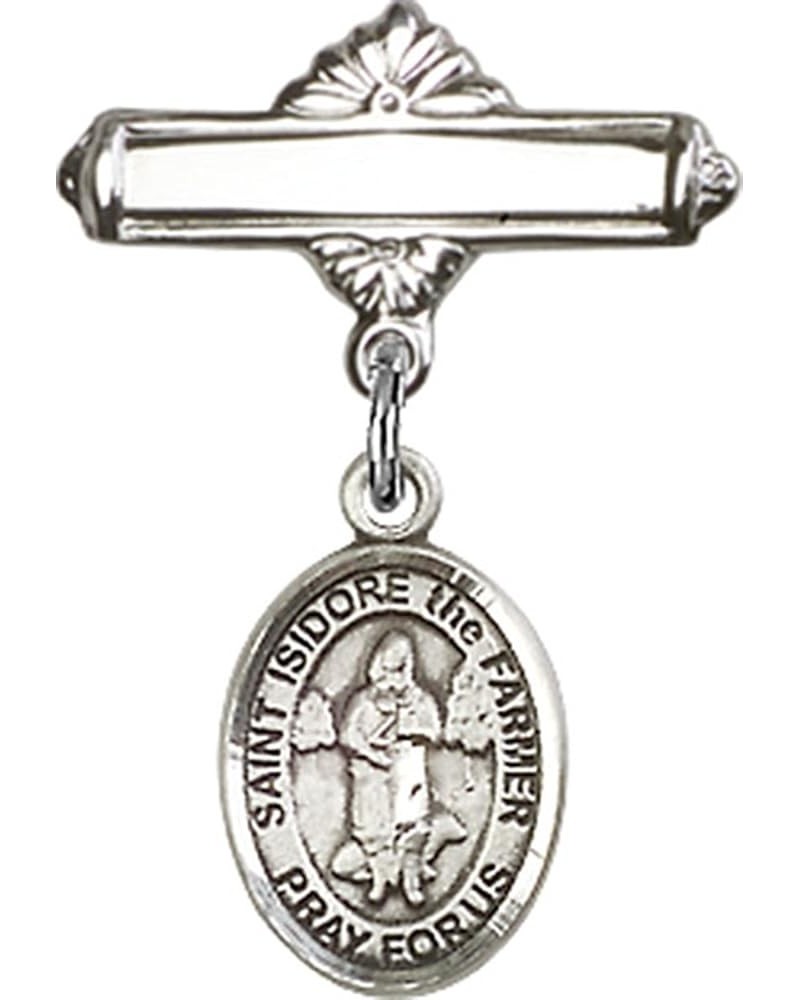 Sterling Silver Polished Baby Badge Bar Pin with Charm, 11/16 Inch Saint Isidore the Farmer $38.33 Brooches & Pins