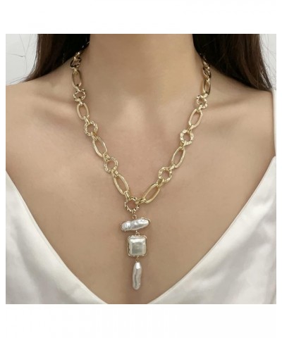 Statement Pearl and Chain Necklace Mixed Chain and Trendy Pearl Choker Organic Pears Heart Pendant Layering Necklace B $10.99...