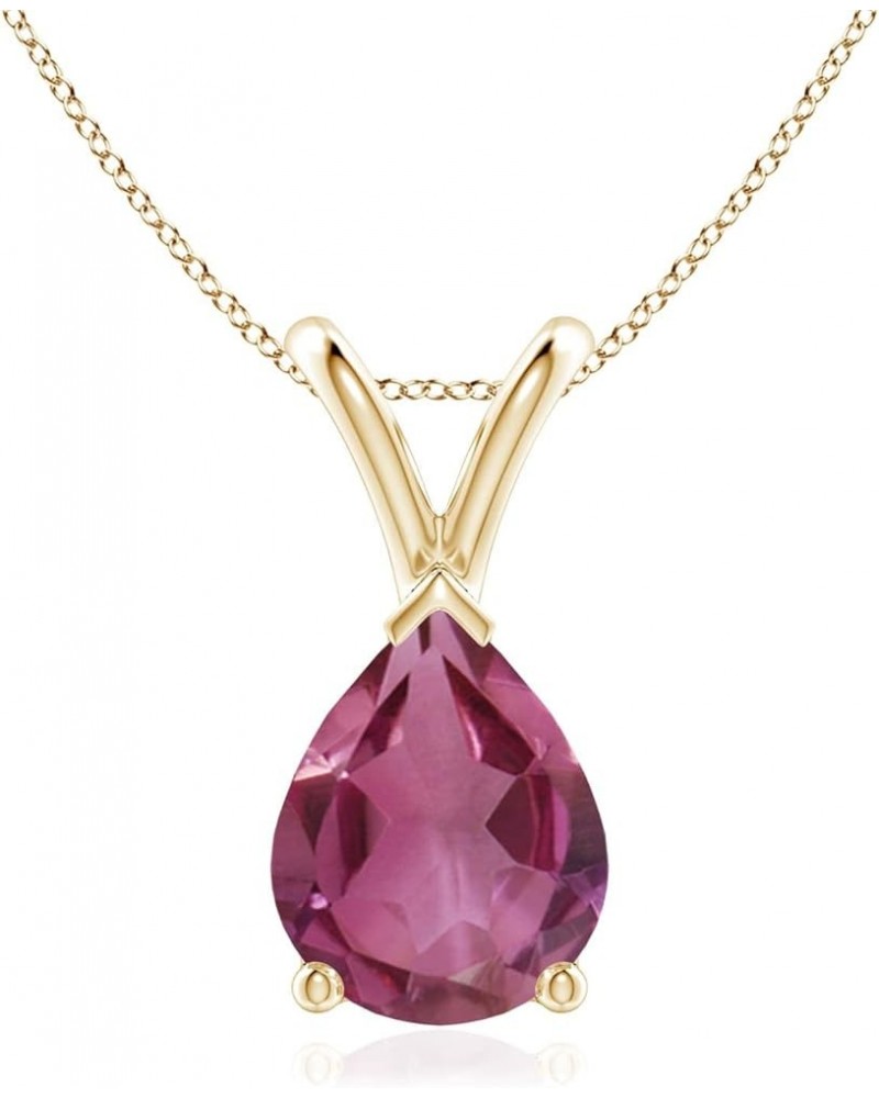 Natural Pink Tourmaline Solitaire Pendant Necklace for Women, Girls in 14K Solid Gold/Platinum/Sterling Silver | October Birt...