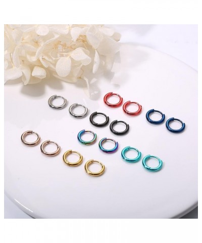 8Pairs Surgical Steel Small Hoop Earrings for Men Women 8mm 10mm Huggie Hoop Earring Tiny Cartilage Hoop Earrings Helix Daith...